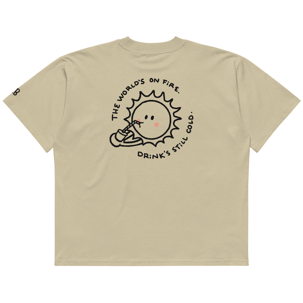 World's on fire oversized t-shirt in Stone.