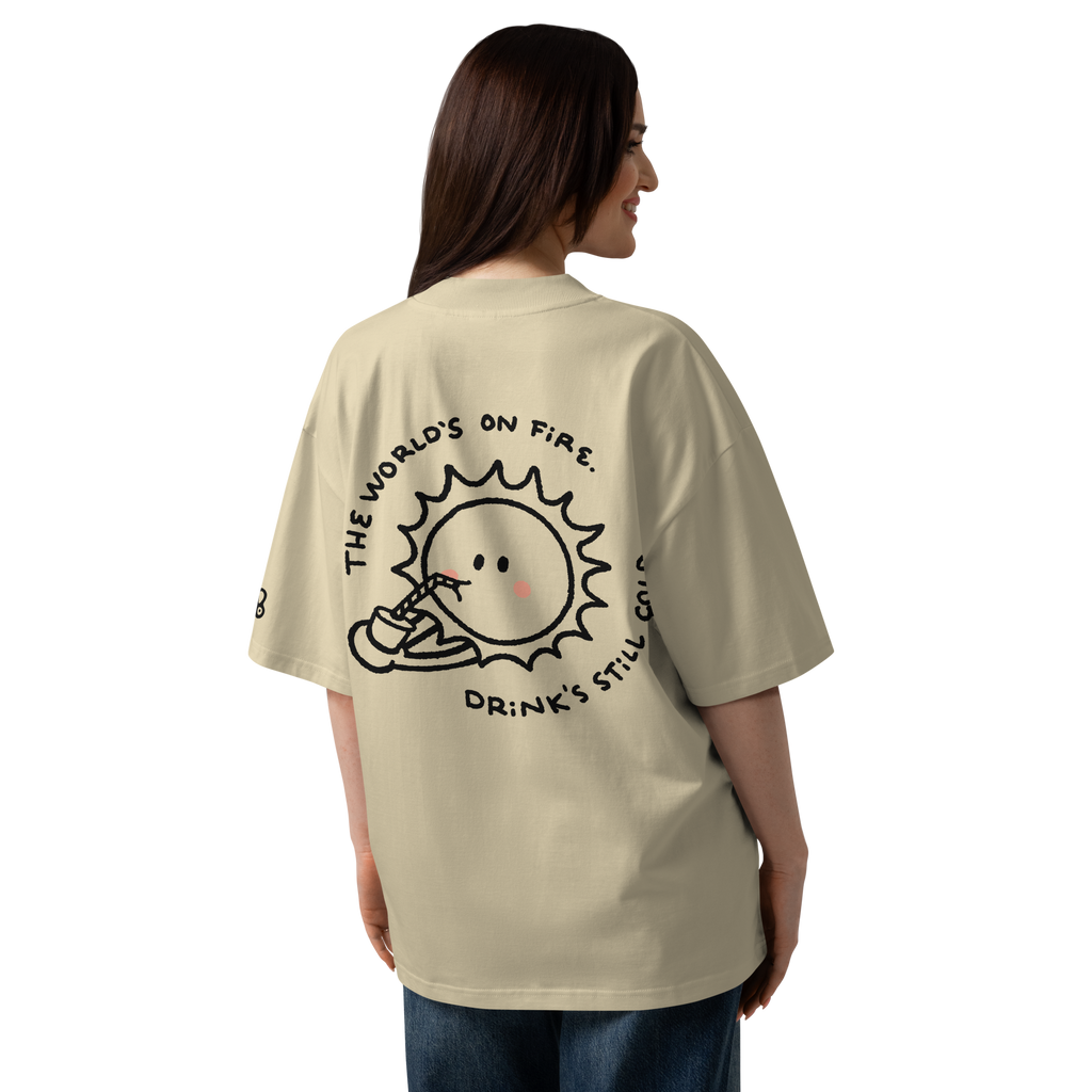 World's on fire oversized t-shirt in Stone.
