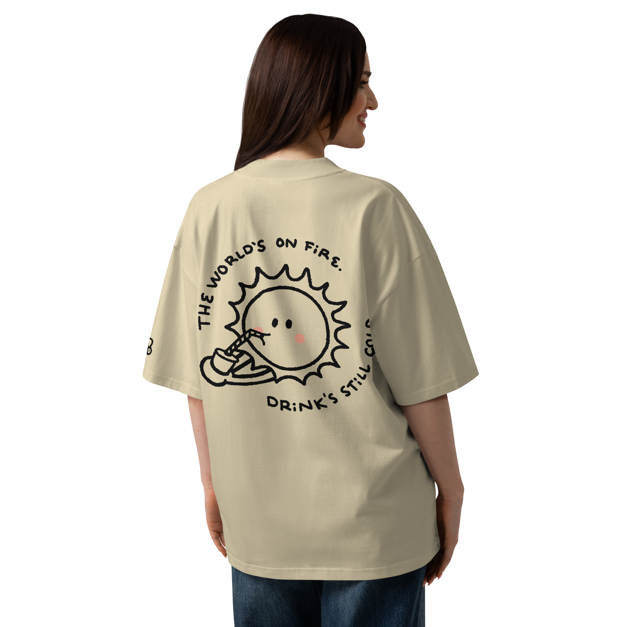 World's on fire oversized t-shirt in Stone.
