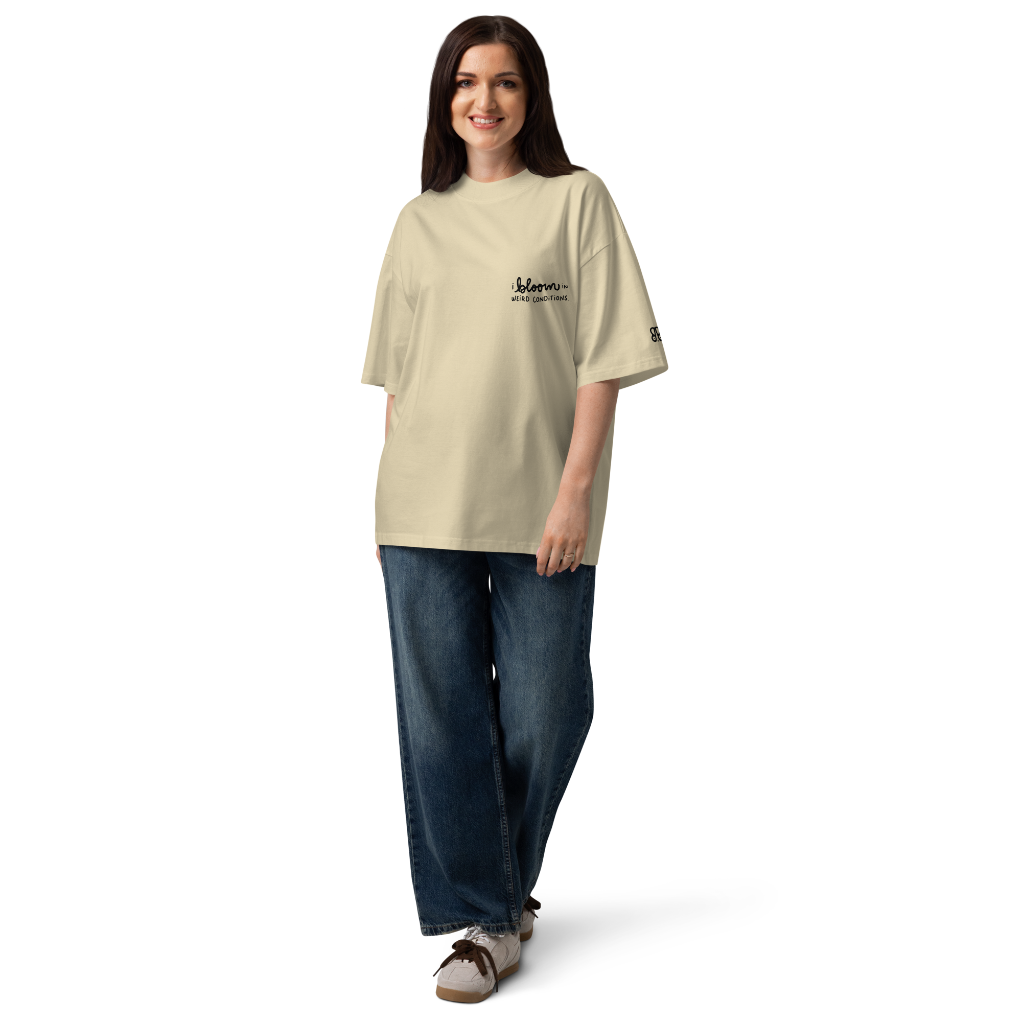 I bloom in weird conditions oversized t-shirt in Stone.