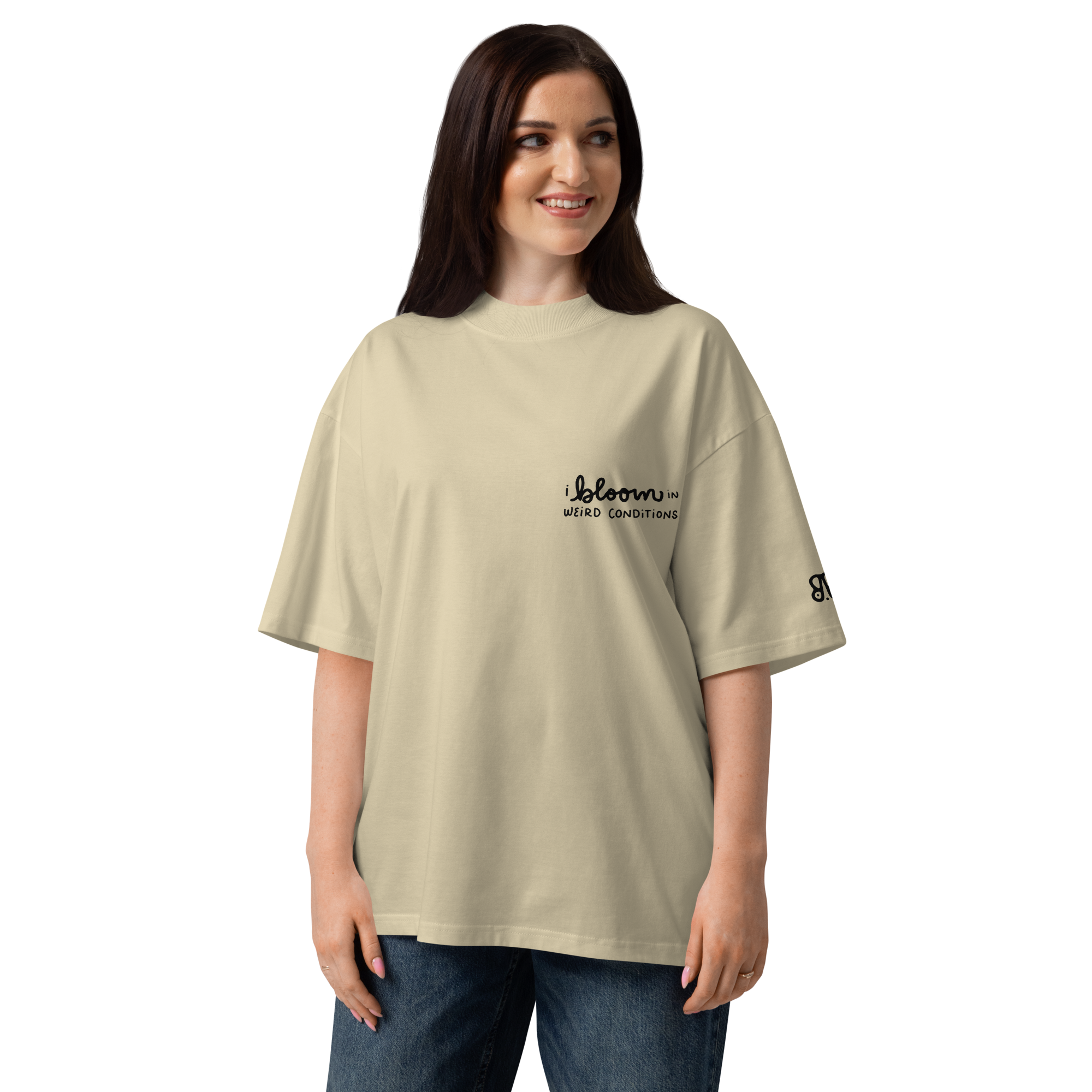 I bloom in weird conditions oversized t-shirt in Stone.