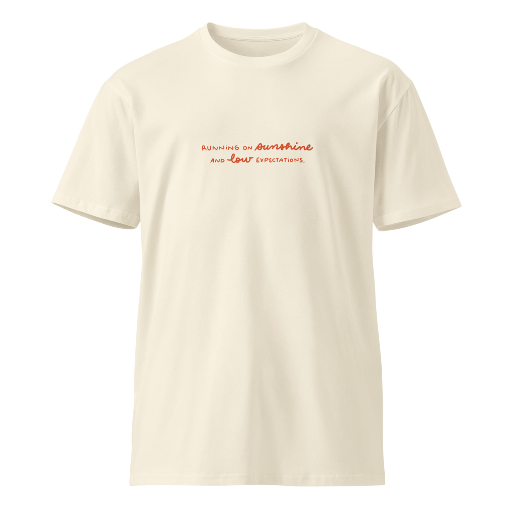 Running on sunshine premium t-shirt in Ivory.