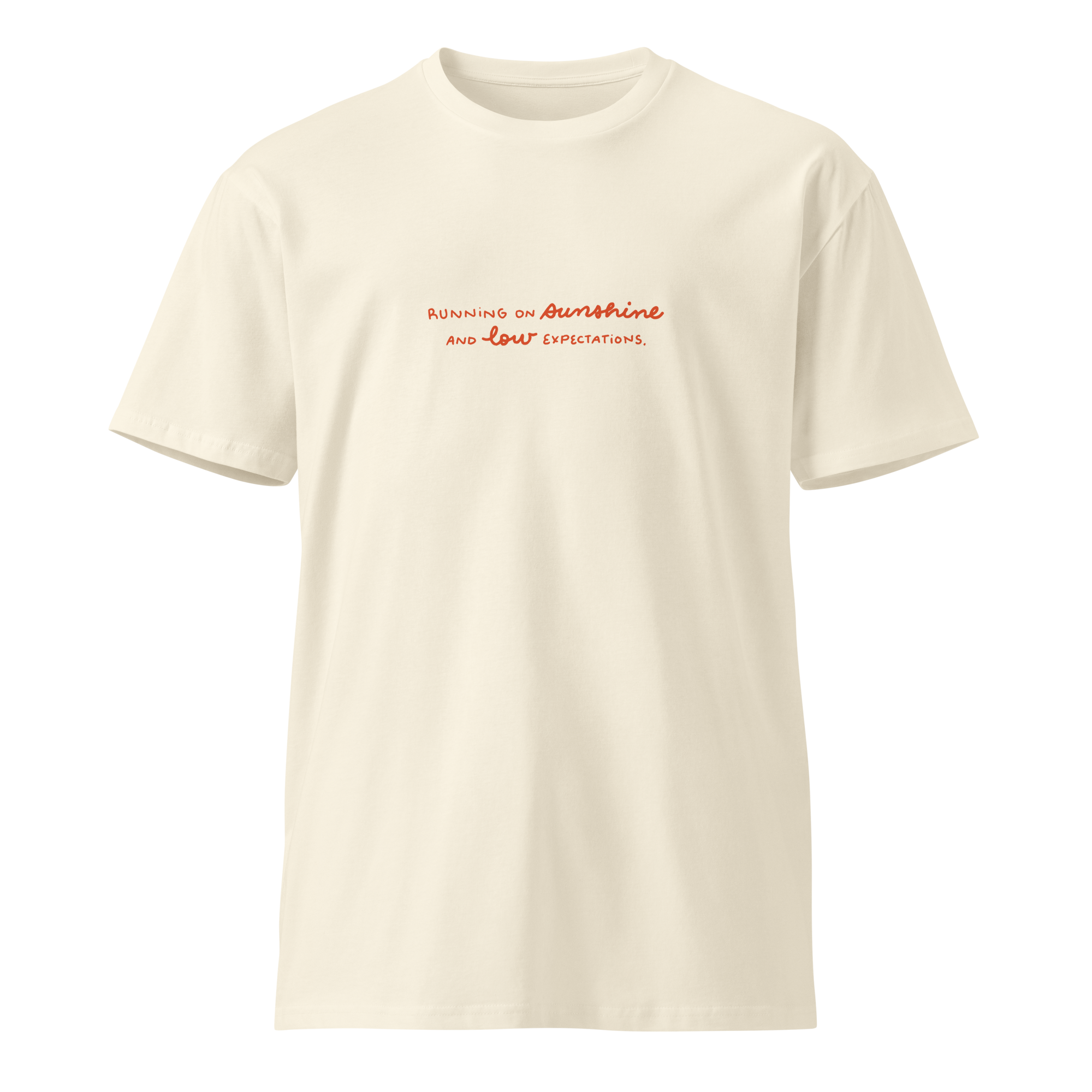 Running on sunshine premium t-shirt in Ivory.