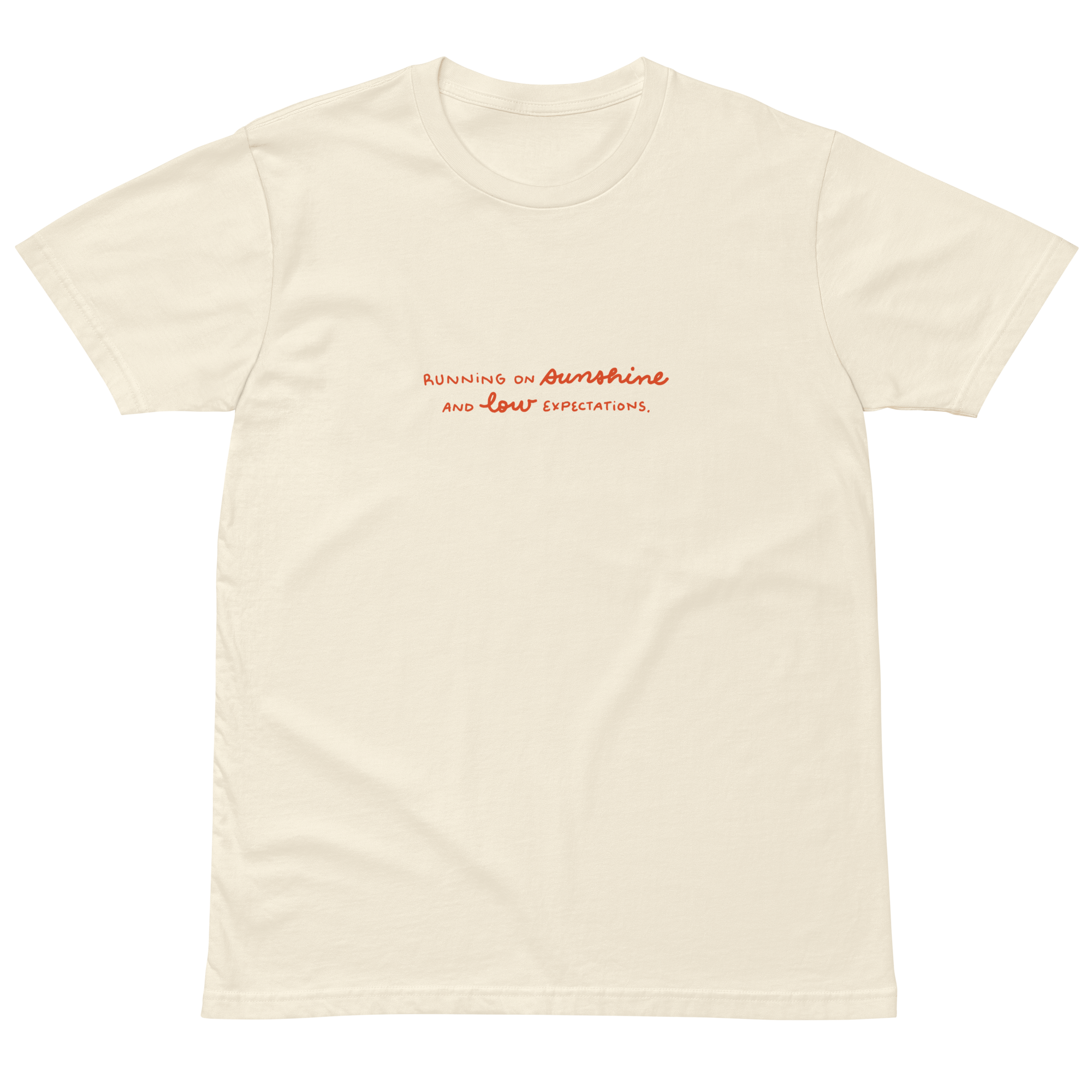 Running on sunshine premium t-shirt in Ivory.