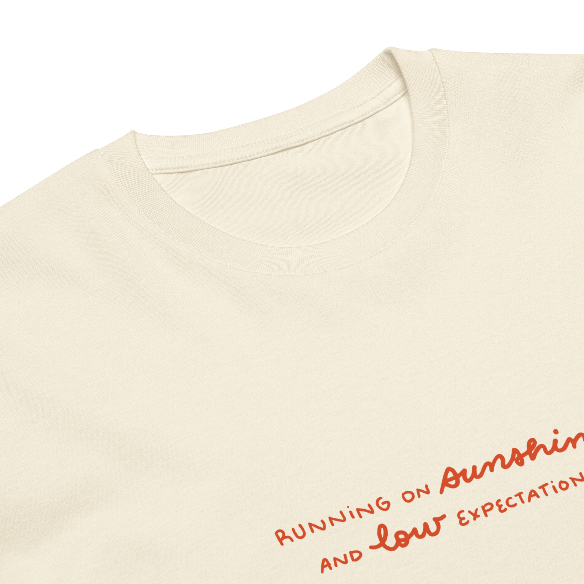 Running on sunshine premium t-shirt in Ivory.