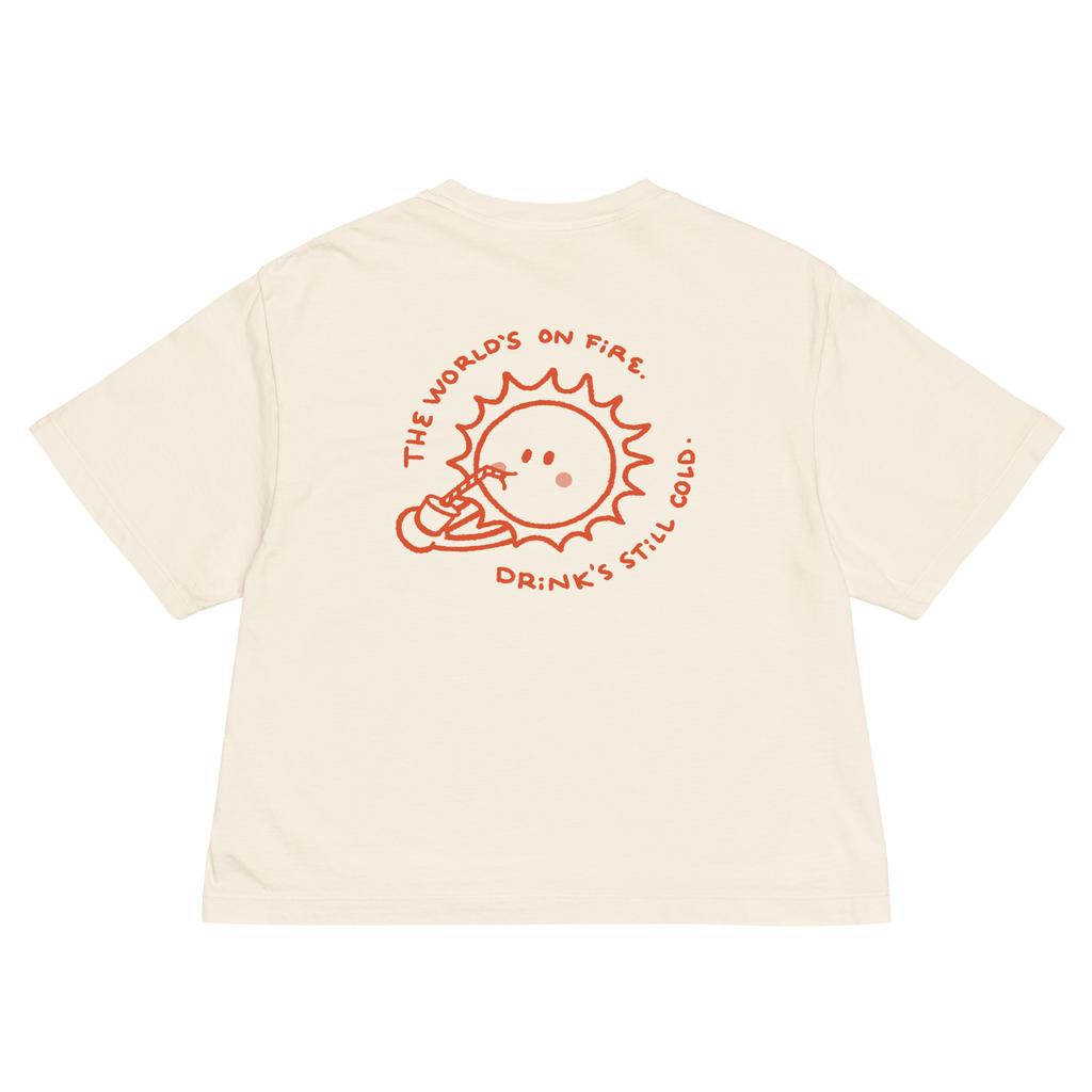 World's on fire women’s boxy tee in Ivory.