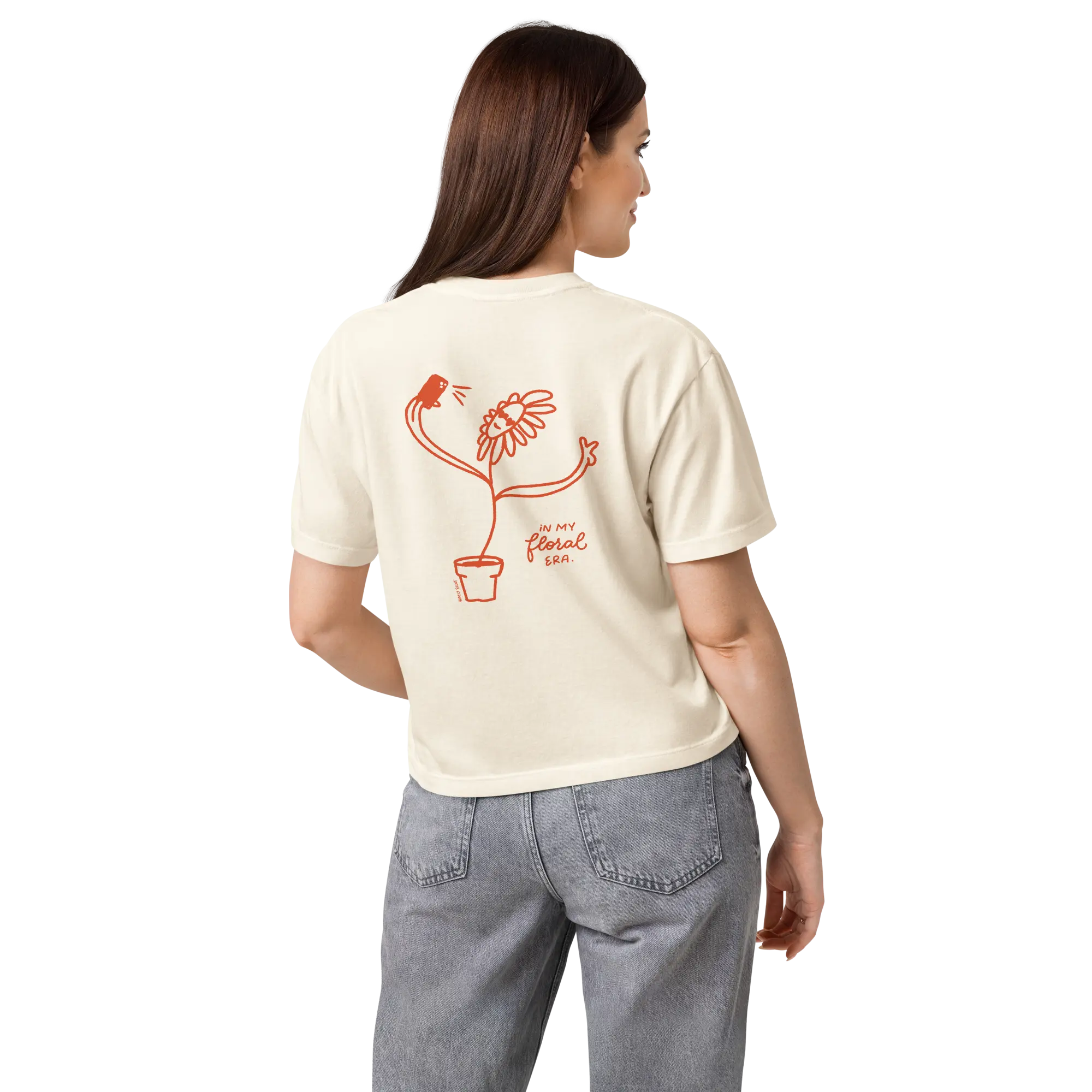 In my floral era in women's heavyweight boxy tee in Ivory.
