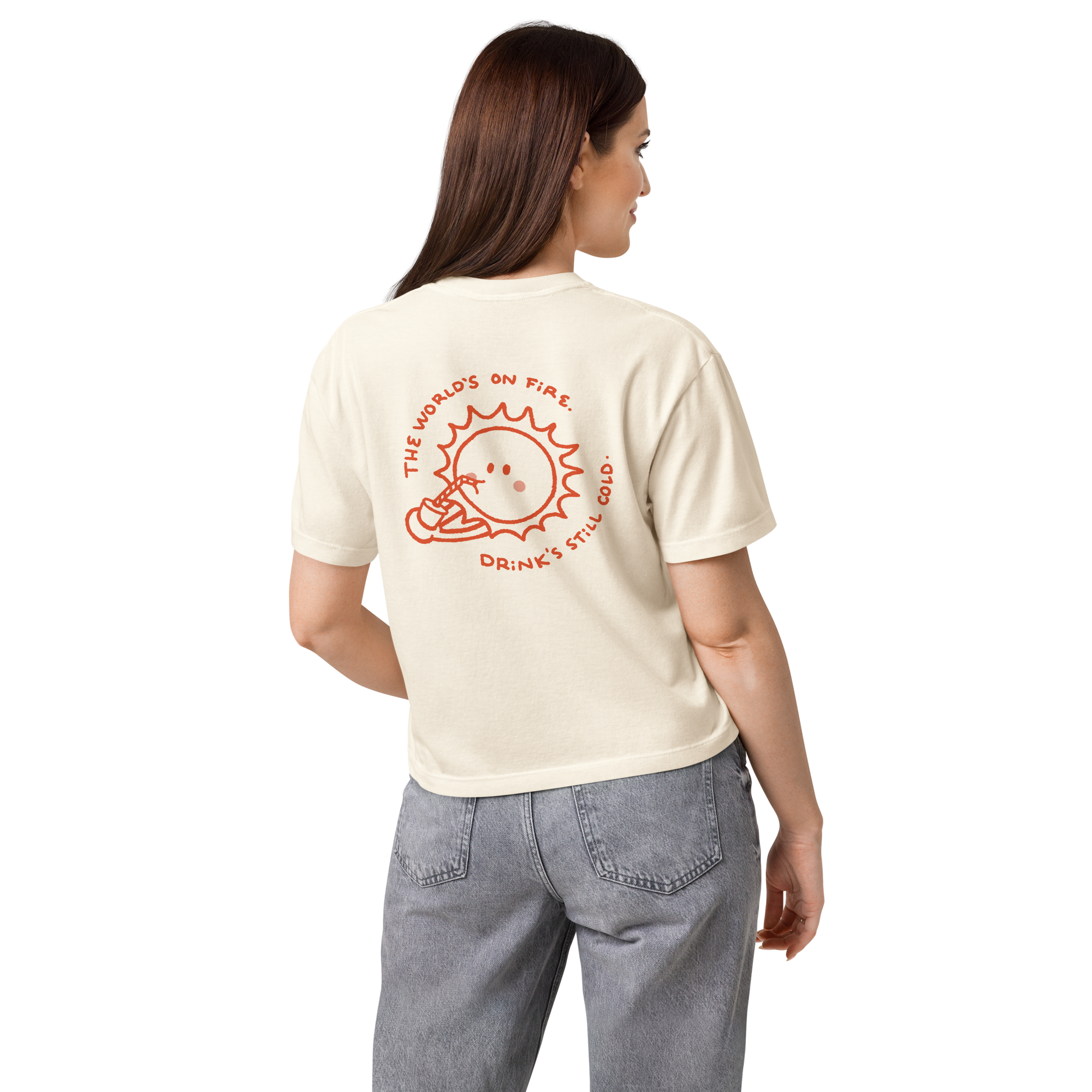 World's on fire women’s boxy tee in Ivory.